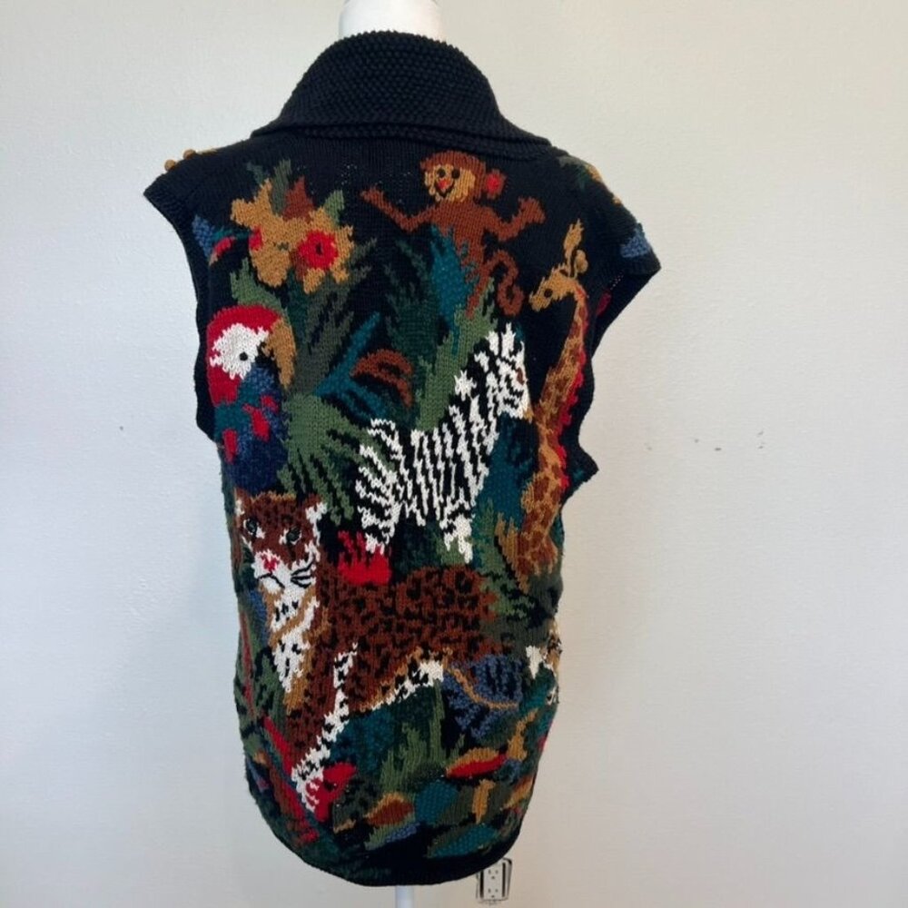 Vintage Safari Animals Knit Cotton Ramie Novelty Sweater Vest Size Large